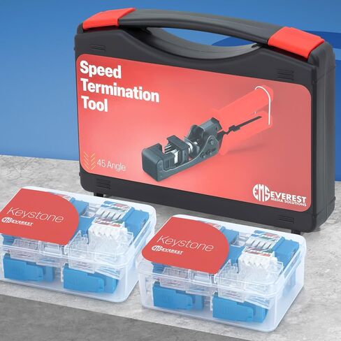 Everest Media Solutions 45Term - أداة إنهاء السرعة بزاوية 45 درجة - مع 20 حزمة من مقابس CAT6 بزاوية 45 درجة باللون الرمادي - تتوفر مقابس إضافية - (B0BCHGPDJW) in Kuwait