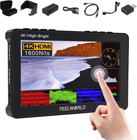 FEELWORLD F6 Pro 5.5 Inch 1600nits Touchscreen DSLR Camera Field Monitor 1920x1080,4K HDMI,3D LUT,External F970 Plate On Camera Video Monitor(with Battery,Charger, Carry Case Bundle) in Saudi Arabia