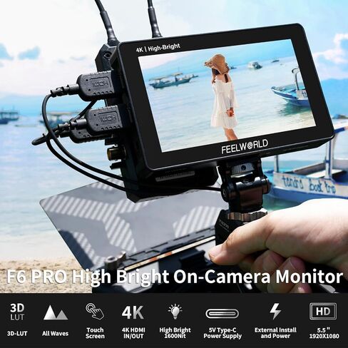 FEELWORLD F6 Pro 5.5 Inch 1600nits Touchscreen DSLR Camera Field Monitor 1920x1080,4K HDMI,3D LUT,External F970 Plate On Camera Video Monitor(with Battery,Charger, Carry Case Bundle) in Saudi Arabia