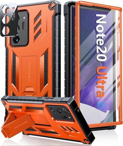 حافظة FNTCASE لهاتف Samsung Galaxy Note-20-Ultra: غطاء هاتف للحماية ضد السقوط من الدرجة العسكرية مع مسند | حافظة شديدة التحمل مقاومة للصدمات غير لامعة لهاتف Note20 Ultra 4G 5G - 6.9 بوصة أسود in Kuwait