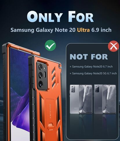 حافظة FNTCASE لهاتف Samsung Galaxy Note-20-Ultra: غطاء هاتف للحماية ضد السقوط من الدرجة العسكرية مع مسند | حافظة شديدة التحمل مقاومة للصدمات غير لامعة لهاتف Note20 Ultra 4G 5G - 6.9 بوصة أسود in Kuwait