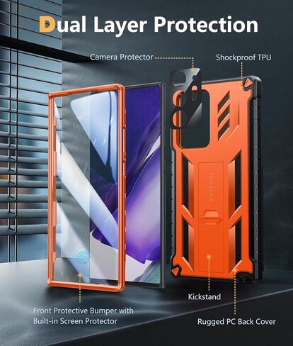 حافظة FNTCASE لهاتف Samsung Galaxy Note-20-Ultra: غطاء هاتف للحماية ضد السقوط من الدرجة العسكرية مع مسند | حافظة شديدة التحمل مقاومة للصدمات غير لامعة لهاتف Note20 Ultra 4G 5G - 6.9 بوصة أسود in Kuwait