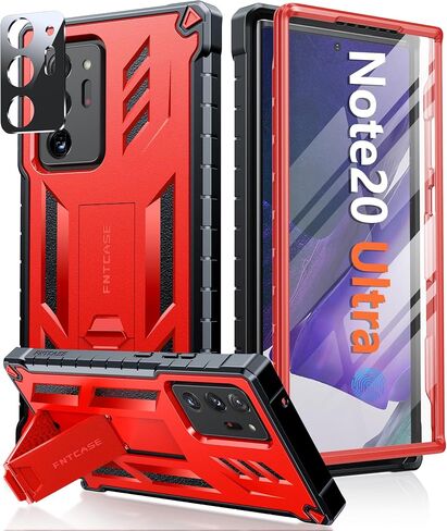 حافظة FNTCASE لهاتف Samsung Galaxy Note-20-Ultra: غطاء هاتف للحماية ضد السقوط من الدرجة العسكرية مع مسند | حافظة شديدة التحمل مقاومة للصدمات غير لامعة لهاتف Note20 Ultra 4G 5G - 6.9 بوصة أسود in Kuwait