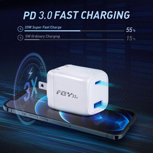 شاحن حائط USB C، شاحن سريع 30 وات GaN II ثنائي المنافذ، شحن سريع لأجهزة iPhone14/13/12/11/Pro Max/Pro/Plus/Mini، iPad Pro/Air/Mini، سلسلة Samsung Galaxy S22/S21 (أبيض ) in Kuwait