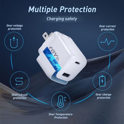 شاحن حائط USB C، شاحن سريع 30 وات GaN II ثنائي المنافذ، شحن سريع لأجهزة iPhone14/13/12/11/Pro Max/Pro/Plus/Mini، iPad Pro/Air/Mini، سلسلة Samsung Galaxy S22/S21 (أبيض ) in Kuwait