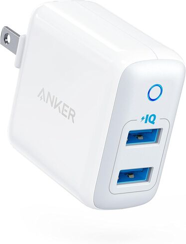 Anker Dual USB Wall Charger, PowerPort II 24W, Ultra-Compact Travel Charger with PowerIQ Technology and Foldable Plug, for iPhone XS/Max/XR/X/8/7/6/Plus, iPad Pro/Air 2/mini 4, Galaxy S9/S8/+ and More in Saudi Arabia