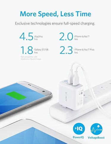 Anker Dual USB Wall Charger, PowerPort II 24W, Ultra-Compact Travel Charger with PowerIQ Technology and Foldable Plug, for iPhone XS/Max/XR/X/8/7/6/Plus, iPad Pro/Air 2/mini 4, Galaxy S9/S8/+ and More in Saudi Arabia
