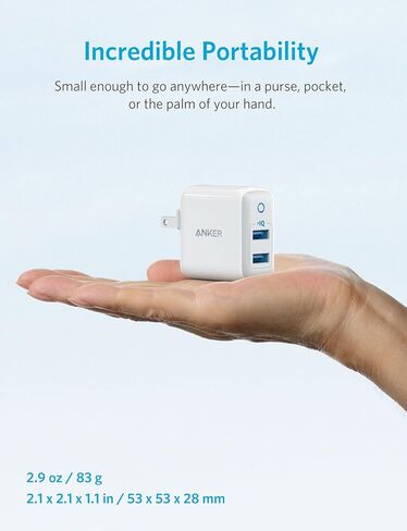 Anker Dual USB Wall Charger, PowerPort II 24W, Ultra-Compact Travel Charger with PowerIQ Technology and Foldable Plug, for iPhone XS/Max/XR/X/8/7/6/Plus, iPad Pro/Air 2/mini 4, Galaxy S9/S8/+ and More in Saudi Arabia