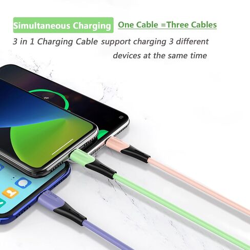 كابل شحن متعدد بطول 5 أقدام، 2 حزمة 3 في 1 كابل شاحن USB متعدد محول سلك شاحن الهاتف العالمي مع منفذ IP/USB C/Micro USB، للهاتف 15 14 Pro Max/Samsung Galaxy/Pixel/Tablet والمزيد in Kuwait