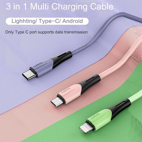 كابل شحن متعدد بطول 5 أقدام، 2 حزمة 3 في 1 كابل شاحن USB متعدد محول سلك شاحن الهاتف العالمي مع منفذ IP/USB C/Micro USB، للهاتف 15 14 Pro Max/Samsung Galaxy/Pixel/Tablet والمزيد in Kuwait