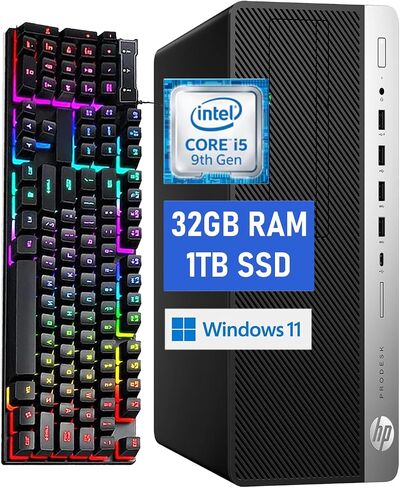 كمبيوتر مكتبي HP ProDesk 600G5 SFF، معالج 600G5 للكمبيوتر التاسع، ذاكرة وصول عشوائي 32 جيجا بايت 1 تيرابايت، محرك أقراص الحالة الصلبة، واي فاي داخلي، Windows 11 (متجدد) in Saudi Arabia
