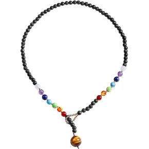 Jewever 7 Chakra Choker Necklace for Women Tiger Eye with Lava Rock Healing Crystals Essential Oil Diffuser Meditation Spiritual Gifts Women's y Necklaces