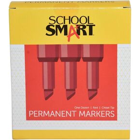 School Smart Permanent Markers - Chisel Tip - Pack of 12 - Red