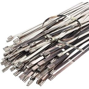 11.8" Metal Zip Ties, 304 Stainless Steel Zip Ties Heavy Duty Self-locking Cable Ties with 300 lbs Tensile Strength, Exhaust Wrap Zip Ties for Indoor Outdoor Fence Ties, 200PCS