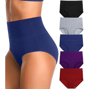 High Waisted Womens Underwear Cotton Tummy Control Threaded Postpartum Essentials Full Coverage Panties Stretch Briefs