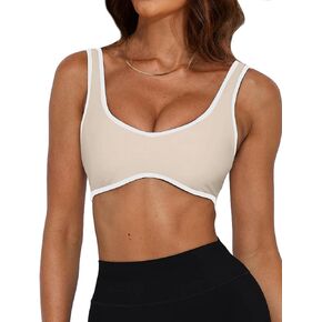 MISSACTIVER Women’s Workout Sports Bras Fitness V Neck Backless Wireless Removable Padded Bra Yoga Crop Bralette Tank Top