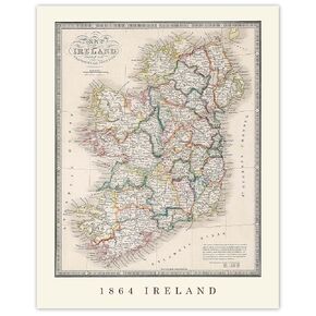 Vintage Ireland 1864 Map Prints, 1 (11x14) Unframed Photos, Wall Art Decor Gifts Under 20 for Home Office Garage Shop Studio School College Student Teacher Coach World History Travel Geography Studies