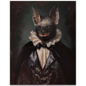 Vampire Bat Portrait 11x14 Poster Retro Gothic Dracula-Formal Bat-Creepy & Spooky Halloween Decor-Dark Elegance, Dark Academia, Goth Art, Animal Lover-Fantasy Aesthetic-Eclectic Gothic-Themed Interior