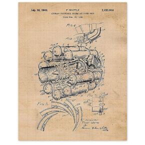 Vintage Airplane Jet Engine Patent Prints, 1 (11x14) Unframed Photos, Wall Art Decor Gifts Under 20 for Home Office Man Cave School Student Teacher Coach Aircraft Pilot Aviation NASA Wright Engineer in Saudi Arabia