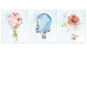 Wall Art for Baby Girl Nursery - Hot Air Balloon Poster - Adventure Wall Decor Artwork - Watercolor Art Girl's Bedroom - Baby Girl Nursery Paintings - 8x10 Art Prints - UNFRAMED (Hot Air Balloons - 3)