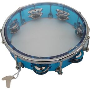 Tissting Tambourine, 10in / 13in Metal Blue Hand Held Drum Adjustable Tone Double Row Jingles Hand Clapping Drummer Percussion Tambourine for Musical Performance