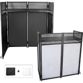 طاولة كشك واجهة DJ المحمولة مع زخارف إضاءة باللونين الأبيض والأسود قابلة للتبديل، كشك DJ مسطح مقاس 40 بوصة × 20 بوصة، لوحة كشك DJ ذات إطار معدني أسود كحامل وحدة تحكم DJ / حامل خلاط تسجيل in Kuwait