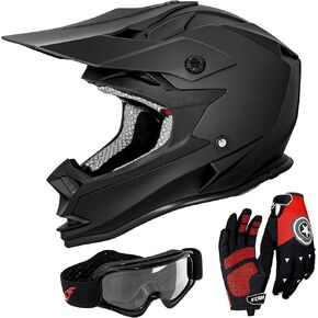 VCAN VX38Y Youth Kids ATV Motorcross Offroad Dirt Bike Motorcycle Goggles Gloves Downhill Helmet DOT Approved