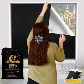 Portable Blackout Curtains (79" x 57") 100% Blackout Shades, DIY Blackout Blinds, No Drill Temporary Window Blinds for Baby Nursery, Bedroom, Dorm Room, Office or Travel Use