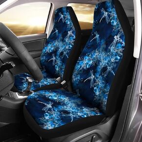 Blue Dragonfly Print Automotive Seat Cover, 2Pcs Car Accessories with Front Drive Seat Cover Protect Accessories for Women Men