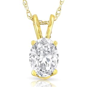 1/2Ct Certified Lab Grown Oval Diamond Solitaire Pendant Yellow Gold Necklace