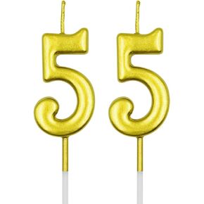 55th Birthday Candles, Gold Number 55 5 Candle for Cake, Happy Birthday Cake Topper Decoration for Birthday Anniversary Celebration Party Supplies