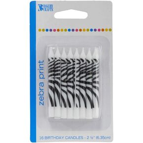 Zebra Print Black and White Birthday Cake Candles, 16 pc