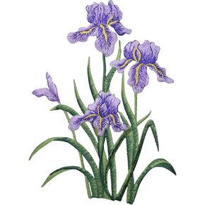 Purple Iris - - Flowers - Embroidered Iron on Patch