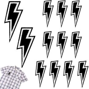 12 Pcs Iron On Lightning Bolt Patch, Lightning Bolt Patch, Lightning Iron-on Patch, Black Cool Patches, Iron On Black Patches, Embroidered Flash DIY Appliques for Clothes Shoes Bags Hat Jeans in Saudi Arabia