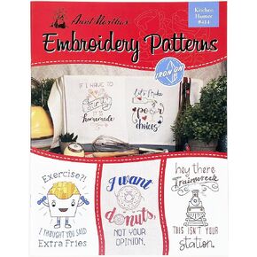 Aunt Martha's 414 Kitchen Humor Embroidery Transfer Pattern Book, Over 15 Iron On Patterns