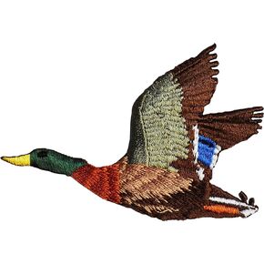 #E05208 Flying Drake Mallard, Duck Water Fowl Animal Embroidery Iron On Applique Patch -Right (3" by 2")
