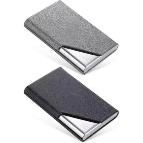 Business Card Case Business Card Holder, 2 Pieces PU Leather & Stainless Steel Multi Card Case for Men & Women, (Gray, Black) in Saudi Arabia