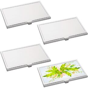 4 Pcs Sublimation Blank Business Card Holder Metal Organizer Card Case Pocket Heat Transfer Blank Card Carrier Case DIY Business Card Case for Men Women