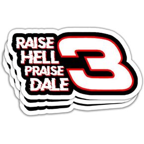 (3 Pcs) Raise Hell Praise Dale Sticker Dale E. Racing Car Driver Slogan Number 3 Stickers Racing Legend Dale Fan Gifts Decorations Laptop Bottle Phone Car Bumper Window Helmet 3"x4"