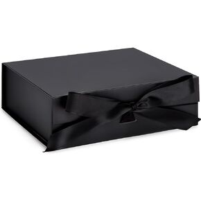 JOHOUSE Black Gift Box, 10.5" x 7.5" x 3.1" Gift Boxes with Lids for Presents, Magnetic Closure Collapsible Gift Box with Ribbon For Groomsman Proposal Gift, Birthday