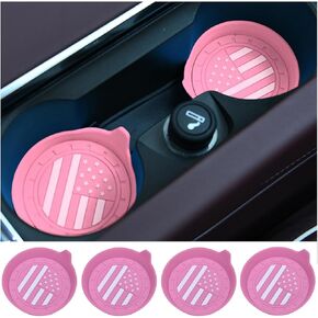 4PCS Car Cup Holder Coasters, 2.75 Inch American USA Flag Patriot Automotive Silicone Non-Slip Insert Coasters Drink Cup Mat, Vehicle Interior Accessories for Women Man, Universal Fit（Black）