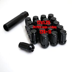 Black Tuner Spline Drive Lug Nuts 12x1.25 Close End Aftermarket Wheels 24 PCS