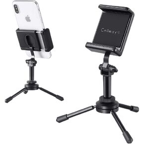 Cell Phone Tripod Adaptor + Mini Tripod: 360 Degree Rotating Holder Tripod Mount for Portrait and Landscape Mode, Universal Clip for All iPhone Models and Most of Other Cell Phones