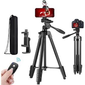 حامل ثلاثي للهاتف، حامل ثلاثي للهاتف الذكي خفيف الوزن للسفر مقاس 57 بوصة قابل للتعديل مع مصراع عن بعد لهاتف iPhone، وكاميرا الهاتف الذكي 3.5 إلى 7 بوصات DSLR GoPro، وتسجيل الفيديو، والبث المباشر in Kuwait