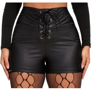Zebaexf Women's Faux Leather Shorts Drawstring Sexy Leather Short High Waisted
