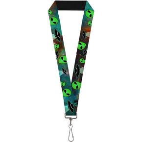 Buckle-Down Lanyard-1.0"-Aliens & Ufo's Galaxy/Green/Black/White