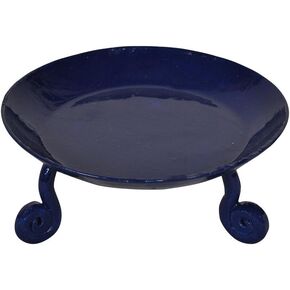 Small Pillar Candle Holder in Blue Painted Iron Stand, 4.5" Tall, 2" Pillar Candle Plate