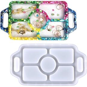 Tray Silicone Molds with Handle Large Resin Tray Moulds Jewellery Organizer Casting Mold Craft Making Supplies Epoxy Resin Casting Mold for DIY Resin Craft Fruit Tray Home Decor (Rectangular)