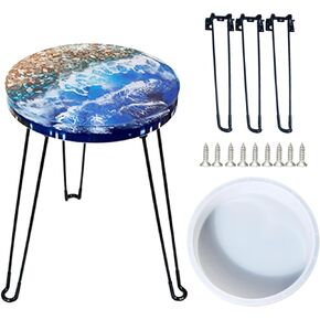 Large Resin Molds, 14 Inch Round Silicone Molds with 3 Pcs Hairpin Legs, Epoxy Resin Casting Molds for Table, Round Stool, Big Tray, Clock, Resin Art, Gifts, Home Decoration