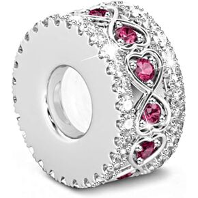 GNOCE"Be with You Sterling Silver Rubber Spacer Charm Heart Shape Stopper Bead with Red Cubic Zirconia Fit All Charms Bracelet…
